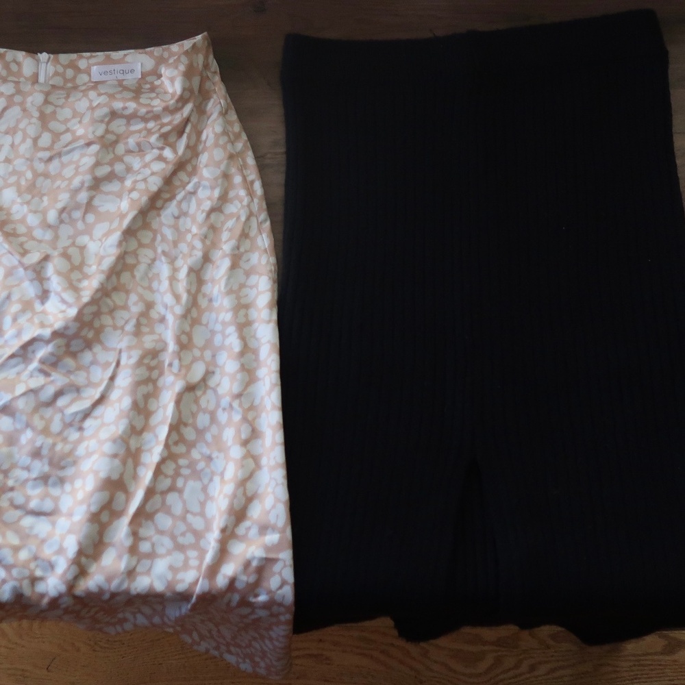 Black, American Eagle Knit Pencil Midi Skirt (L) w/ Slit